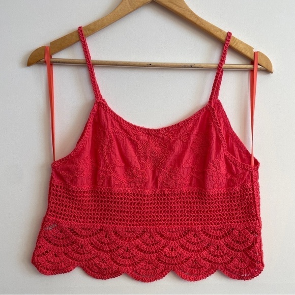 Love Riche Bright Coral Crochet Tank Top - Picture 3 of 7
